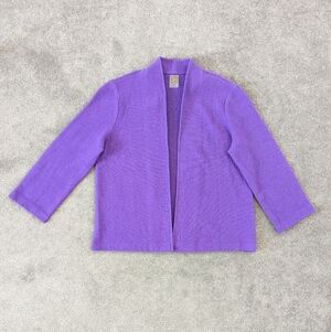 Anne Klein Open Front Collarless Purple Wool Cardigan Women's Medium